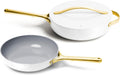 Caraway Fry Pan and Sauté Pan Duo - 10.5' Ceramic Frying Pan and 11.8' Deep Sauté Pan with Lid - Non Stick, Non Toxic, Oven Safe - White