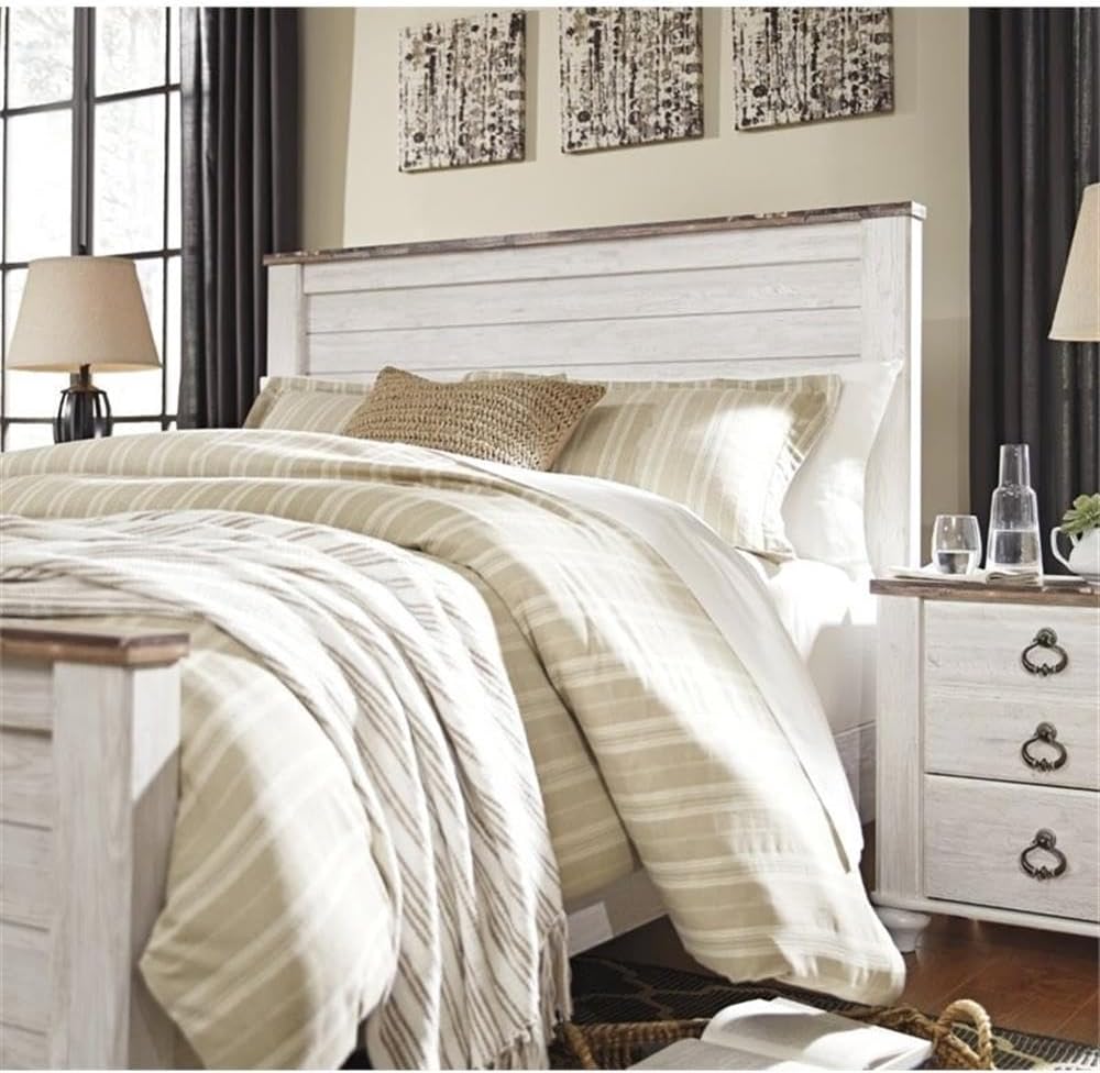 BOWERY HILL Queen Size Panel Bed with Headboard, Footboard in Wood, in White, No Box Spring Needed, Easy Assembly