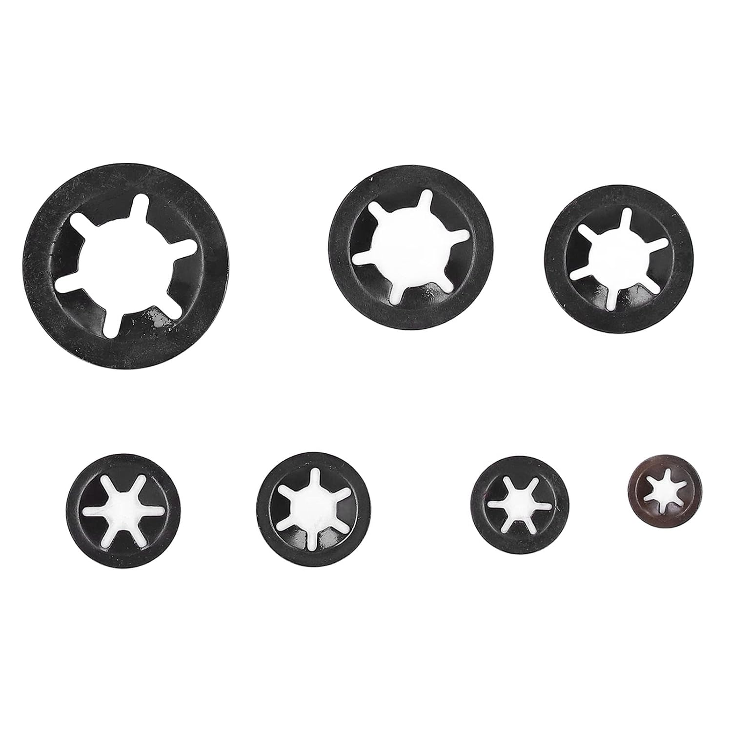 680Pcs Carbon Steel Starlock Washers Kit, M3 to M12 Assortment, Quick Speed Locking, Internal Tooth Design for Secure Fastening, Push Nuts & Retaining Clips Included