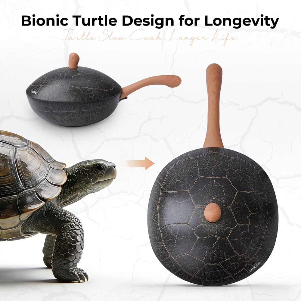 Bionic Turtle 12 Inch Nonstick Wok with Lid, Non Toxic, PFAS & PFOA Free, Dishwasher Safe, Compatible with All Stovetops, Durable Stir Fry Pan for Home Cooking
