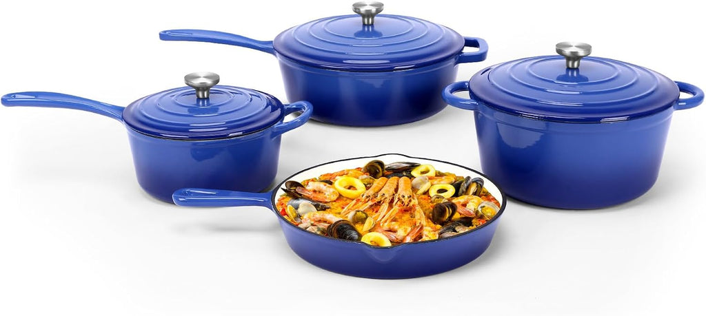 QuliMetal Nonstick Enameled Cast Iron Cookware Set, 4-Pcs Pots and Pans with Lid, Healthy Round Dutch Oven Pot for Sourdough Bread Baking, Oven Safe up to 500° F or on All Stovetop