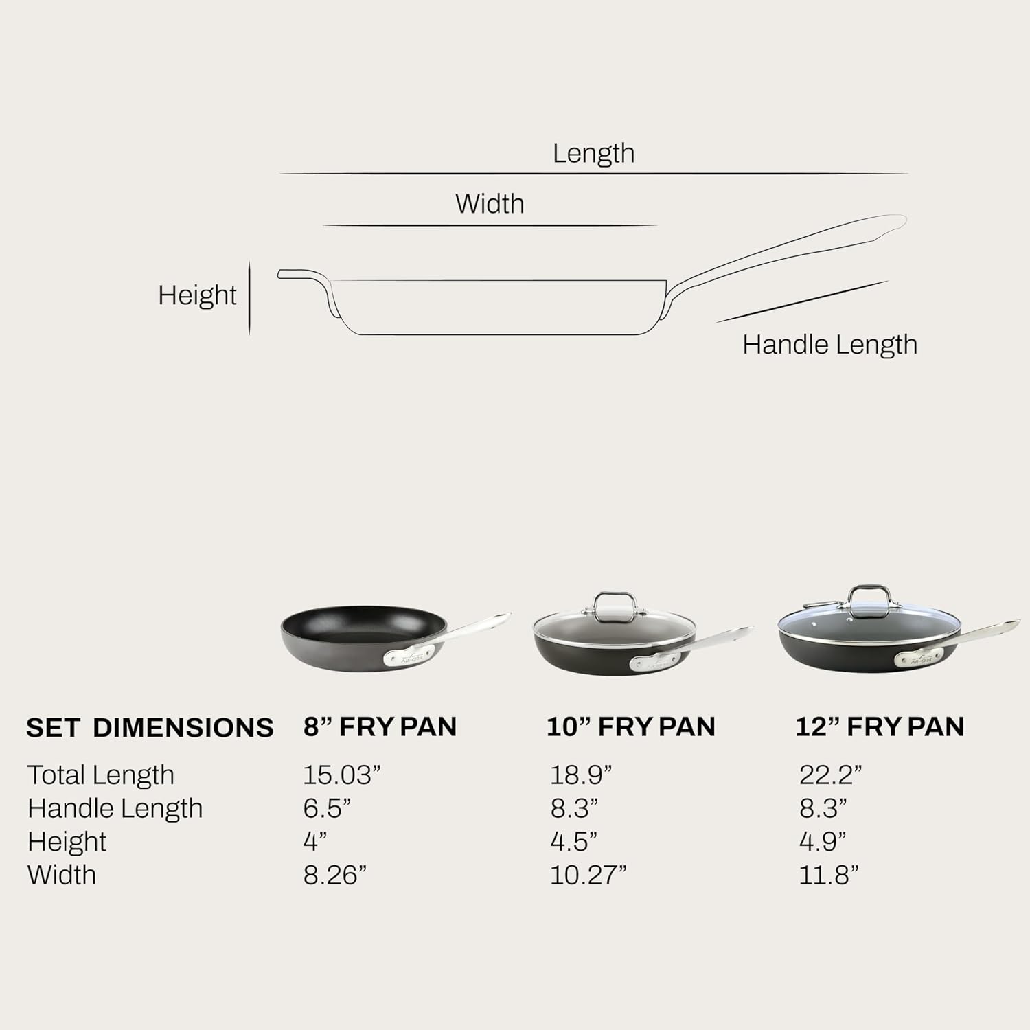 All-Clad HA1 Hard Anodized Nonstick Fry Pan Set – 5-Piece Cookware, 8', 10', 12' Skillets with Lid, Induction Compatible, Oven Safe to 500°F, Lid Safe to 350°F, Black