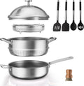 FogDream Titanium Non Stick Frying Pan, 10in Tri-Ply Stainless Steel Deep Saute Pan, 10 Piece All-in-One Cookware Set, Stay Cool Handle, Dishwasher & Oven-Safe,Induction Compatible,Silver