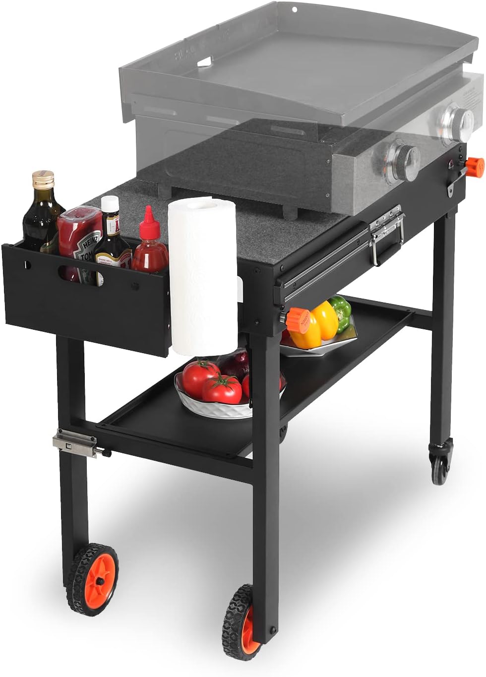 EUTRKei Grill Table for Blackstone Griddle, Portable Griddle Table with Caddy - Fit 17' or 22' Other Tabletop Grill, Foldable Ninja Grill Stand& Blackstone Griddle Stand for Outdoor Tailgating-Camping