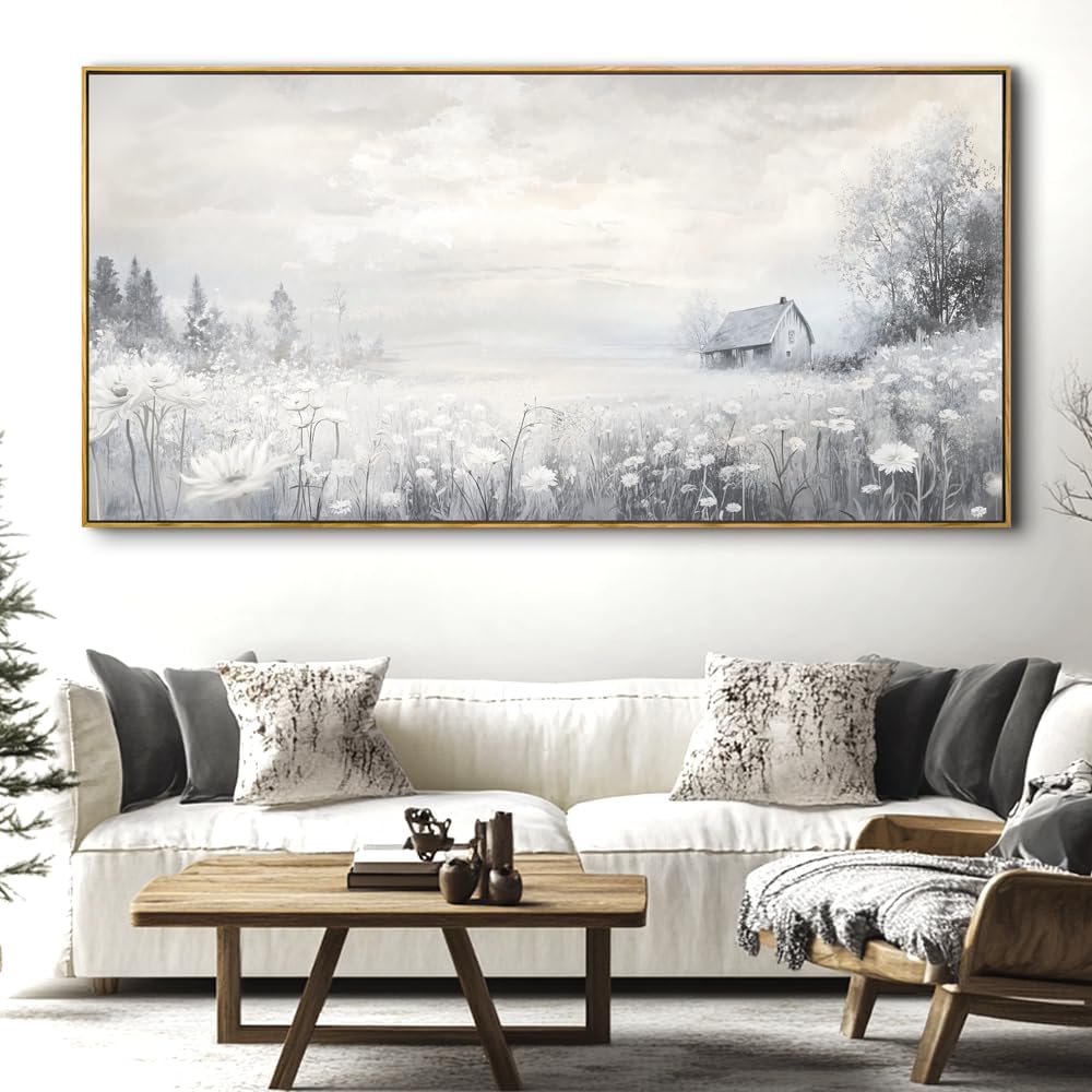 Abstract Landscape Wall Art - Framed Modern Canvas Painting for Living Room, Bedroom Home Office Decor, 60x30 Inch Ready to Hang