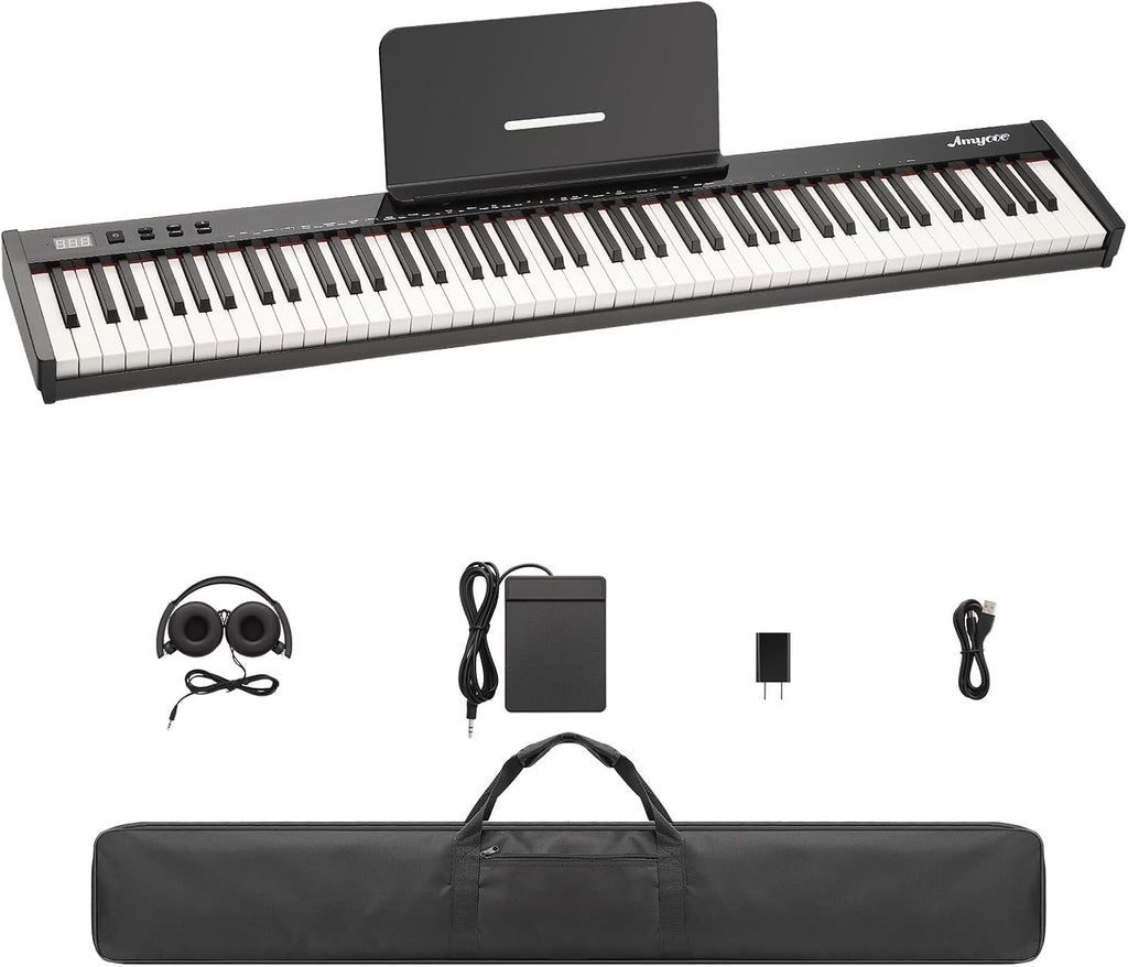 Home Digital Pianos, 88-Key Full-Size Semi-Weighted Electronic Keyboard Piano with Headphones, Sustain Pedal, Power Adapter & Carry Case for Beginners and Adults