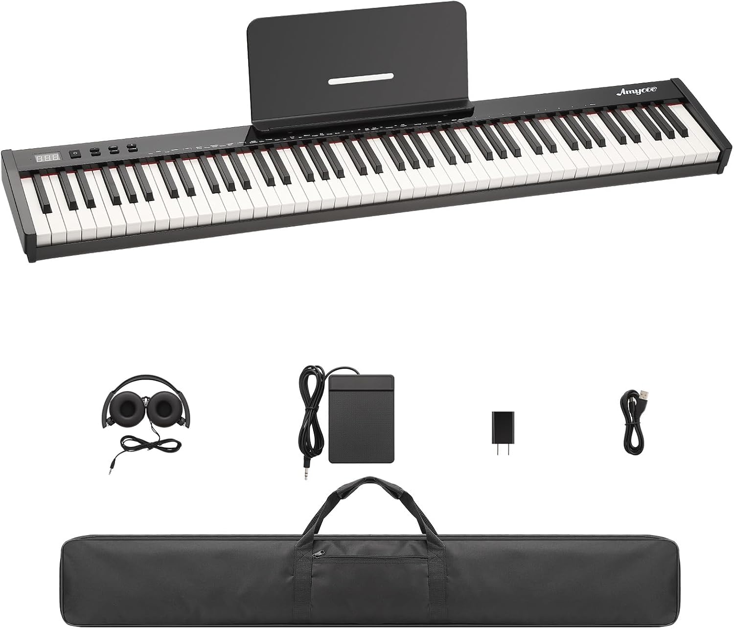 Home Digital Pianos, 88-Key Full-Size Semi-Weighted Electronic Keyboard Piano with Headphones, Sustain Pedal, Power Adapter & Carry Case for Beginners and Adults