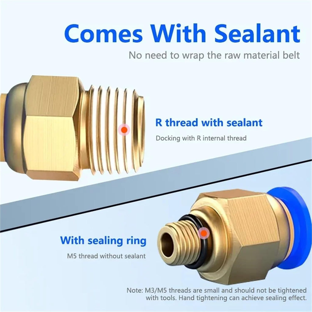 50Pcs PC Air Pneumatic Fitting 4mm 6mm 8mm 10mm 12mm Thread 1/4 1/2 1/8 3/8 Hose Fitting Tube Push Pressure 4-M5 6-M5(PC10-04)