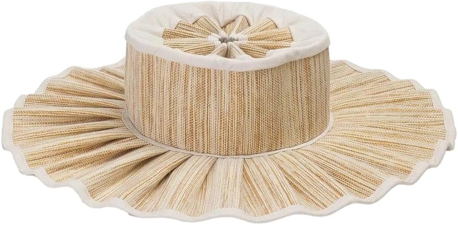 Women's Wide Brim Straw Sun Hat with Pleated Belt Strap Large Summer Beach Cap