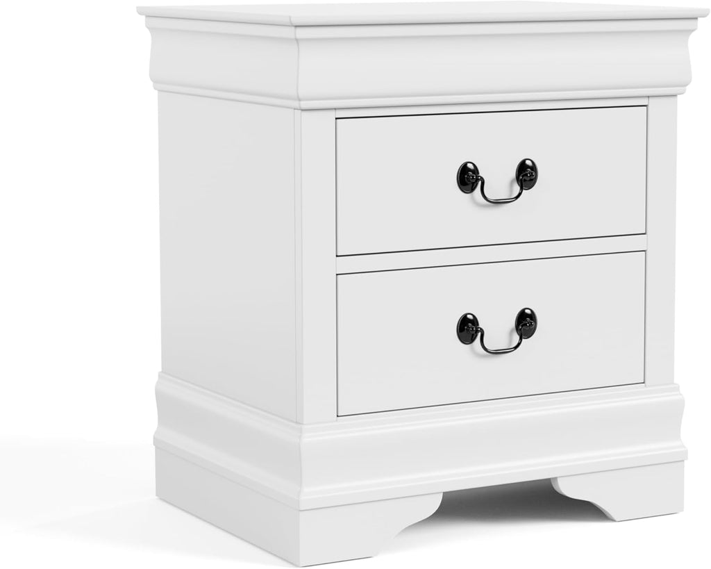 Furniture of America Arabella Traditional Solid Wood 3 Piece Bedroom Set, King Bed Frame, Nightstand, and Chest, Chic Sleigh Design Bedframe with Headboard and Footboard, Box Spring Needed, White
