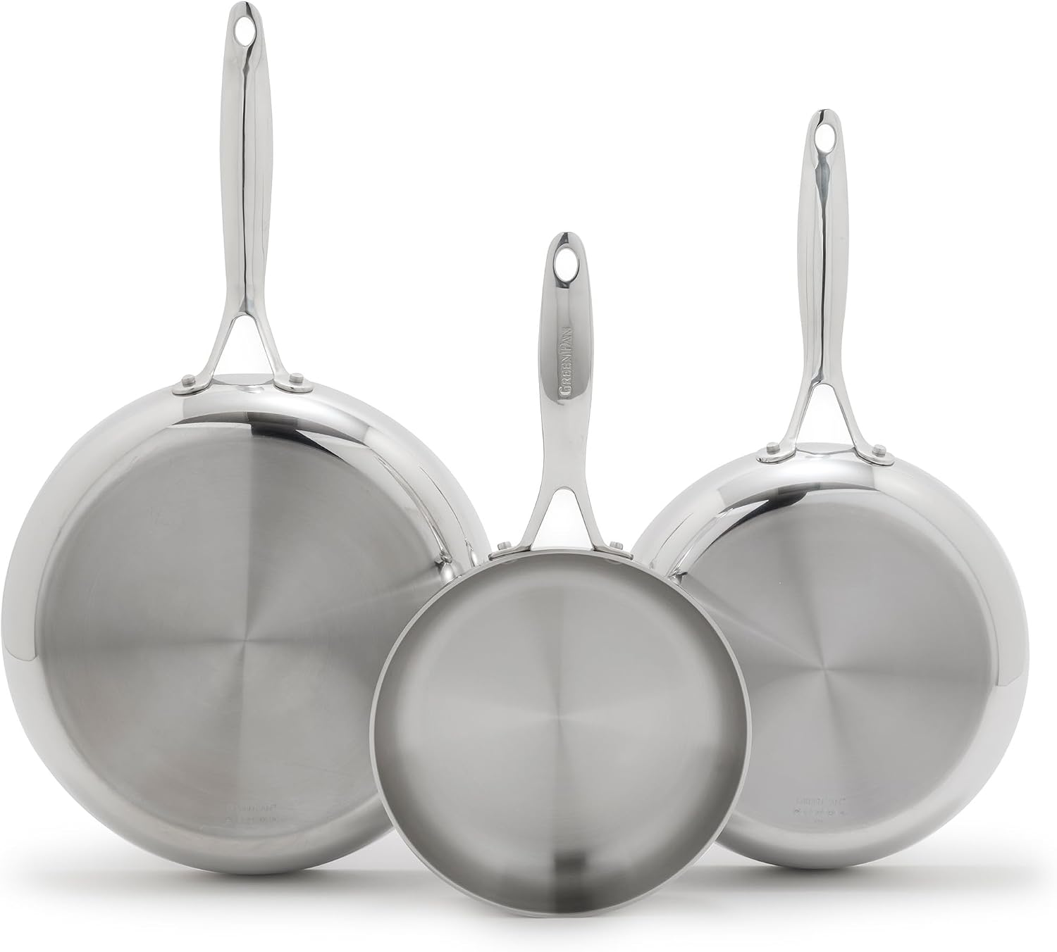 GreenPan Valencia Pro Tri-Ply Stainless Steel 8', 9.5' & 11' Frying Pan Skillet Set, Induction Ready, Mirror Finish, Dishwasher Safe & Oven/Broiler Safe to 600F, Compatible with All Cooktops