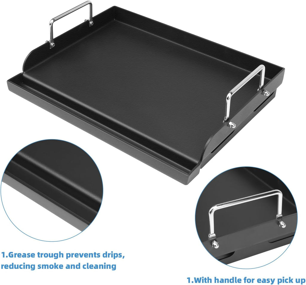 25' x 16' Griddle Plate for Gas Grill - Nonstick Coating Cooking Griddle for Charcoal/Electric Grill, Large Universal Flat Top Plate with Grease Groove and Removable Handles