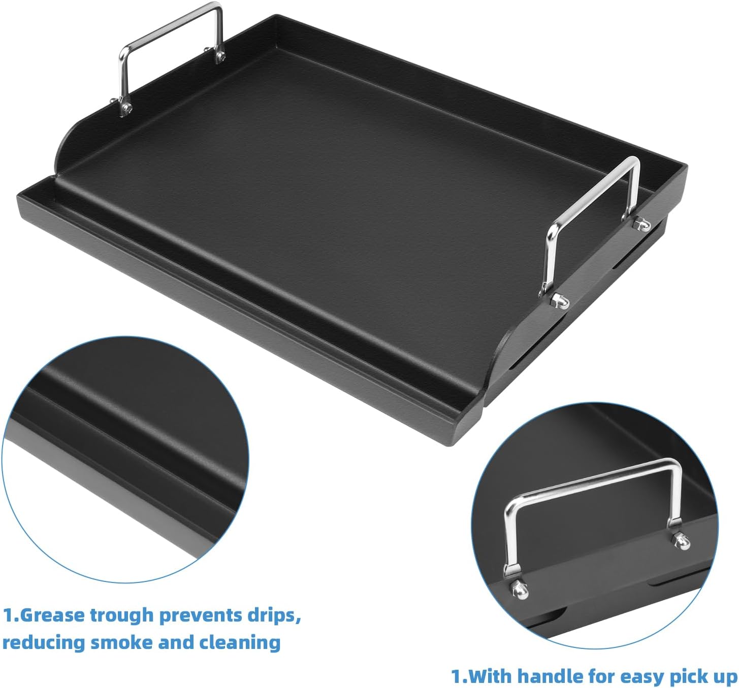 25' x 16' Griddle Plate for Gas Grill - Nonstick Coating Cooking Griddle for Charcoal/Electric Grill, Large Universal Flat Top Plate with Grease Groove and Removable Handles