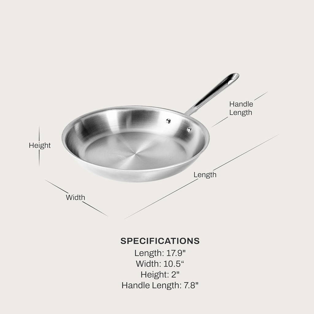 All-Clad D5 5-Ply Brushed Stainless Steel Fry Pan 12 Inch Induction Oven Broiler Safe 600F Pots and Pans, Cookware Silver
