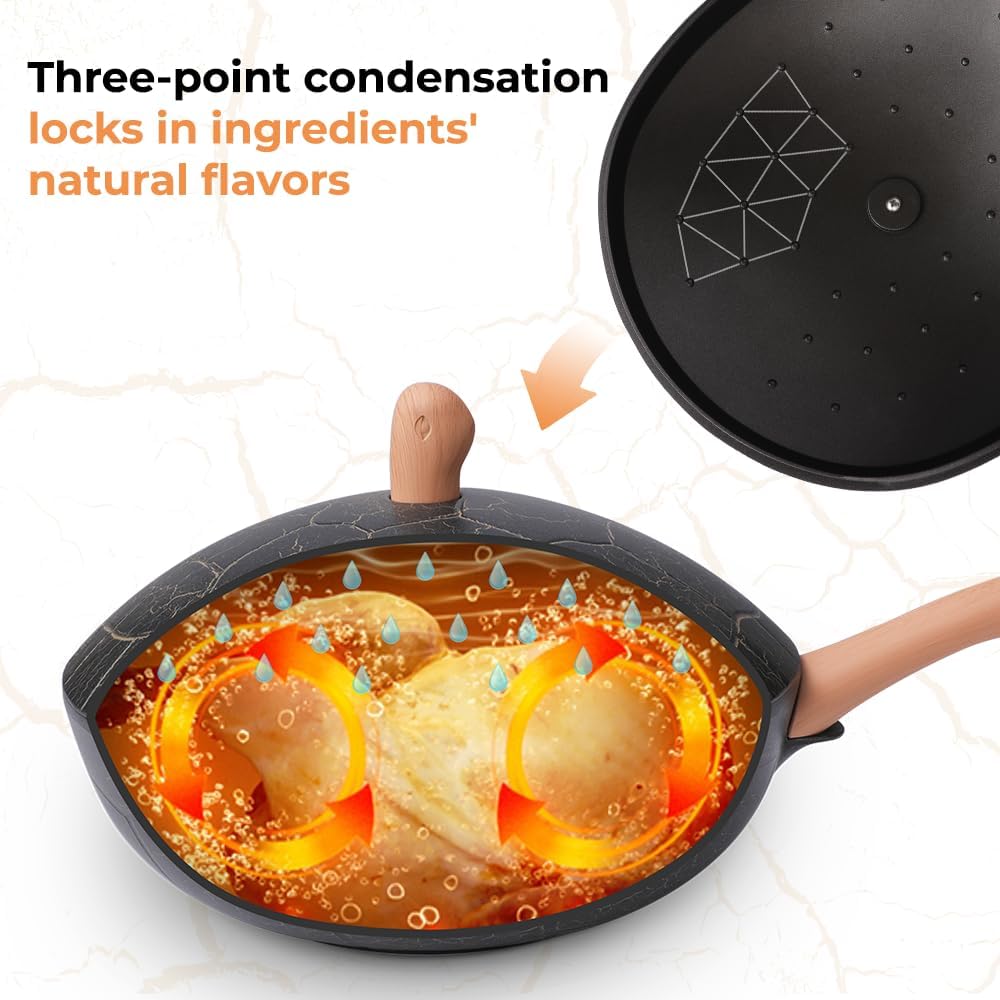 Bionic Turtle 12 Inch Nonstick Wok with Lid, Non Toxic, PFAS & PFOA Free, Dishwasher Safe, Compatible with All Stovetops, Durable Stir Fry Pan for Home Cooking