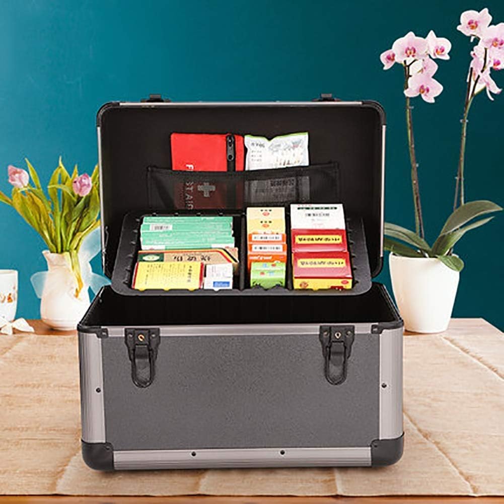 Portable First Aid Box Lockable 2 Layer Case Medicine Storage Aluminum kit Bag Large Adjustable Shoulder Strap