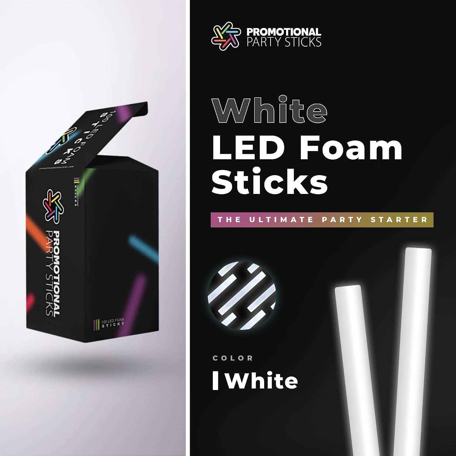 Foam Glow Sticks Bulk - 100 White Foam Light Up Sticks and LED Foam Sticks - 100 Reusable 16' Light Up Foam Sticks White Foam Glow Sticks for Wedding, Parties, and Dancing
