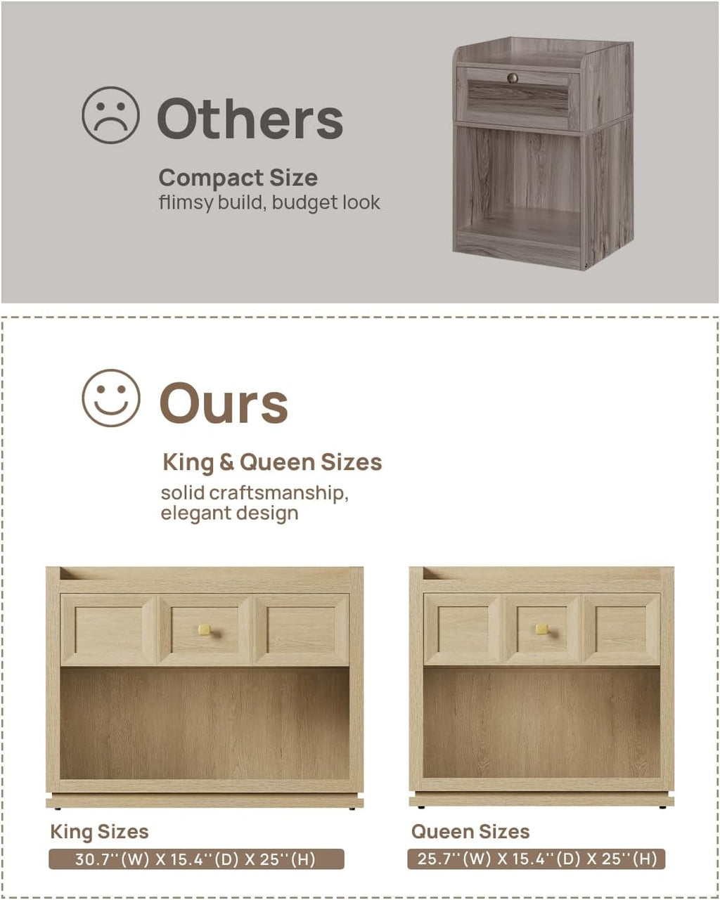 SICOTAS 31' Wide Nightstands Set of 2, Large Night Stands with Drawer, Oversized King Size Bedside Table for Bedroom, Farmhouse End Side Table Set of 2, Coastal Oak
