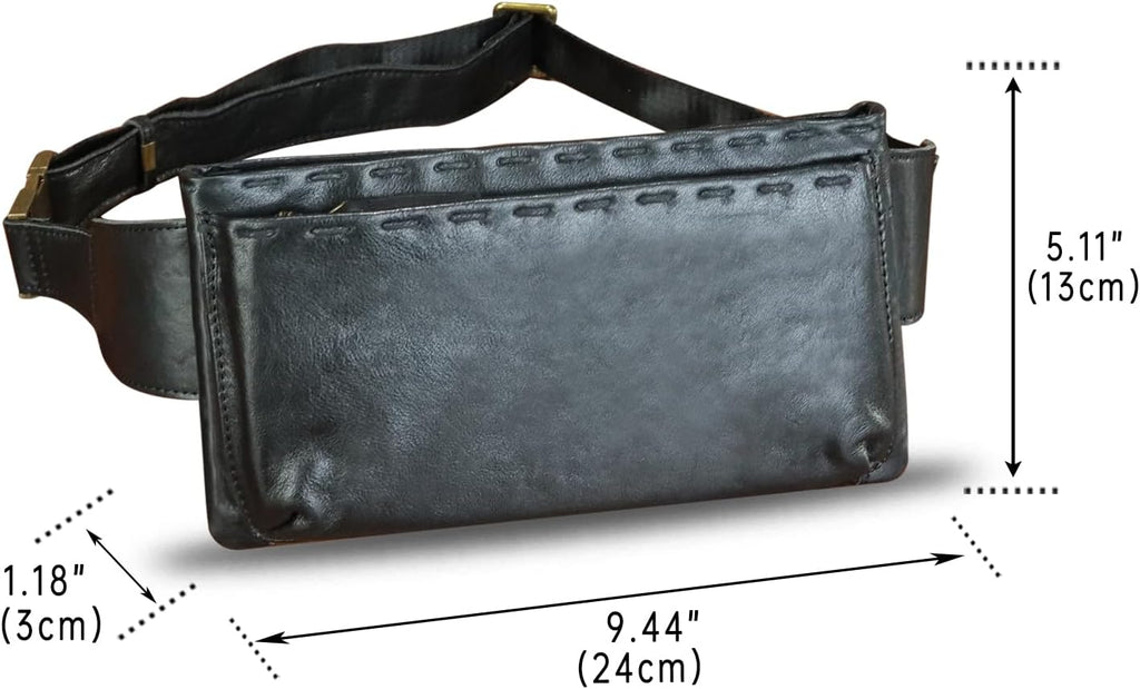 Genuine Leather Waist Bag Fanny Packs Hip Bag for Women and Men Real Leather Small Fanny Bag Sling Bag Crossbody Bags Chest Purses (Black), LRTO-15006(Black)