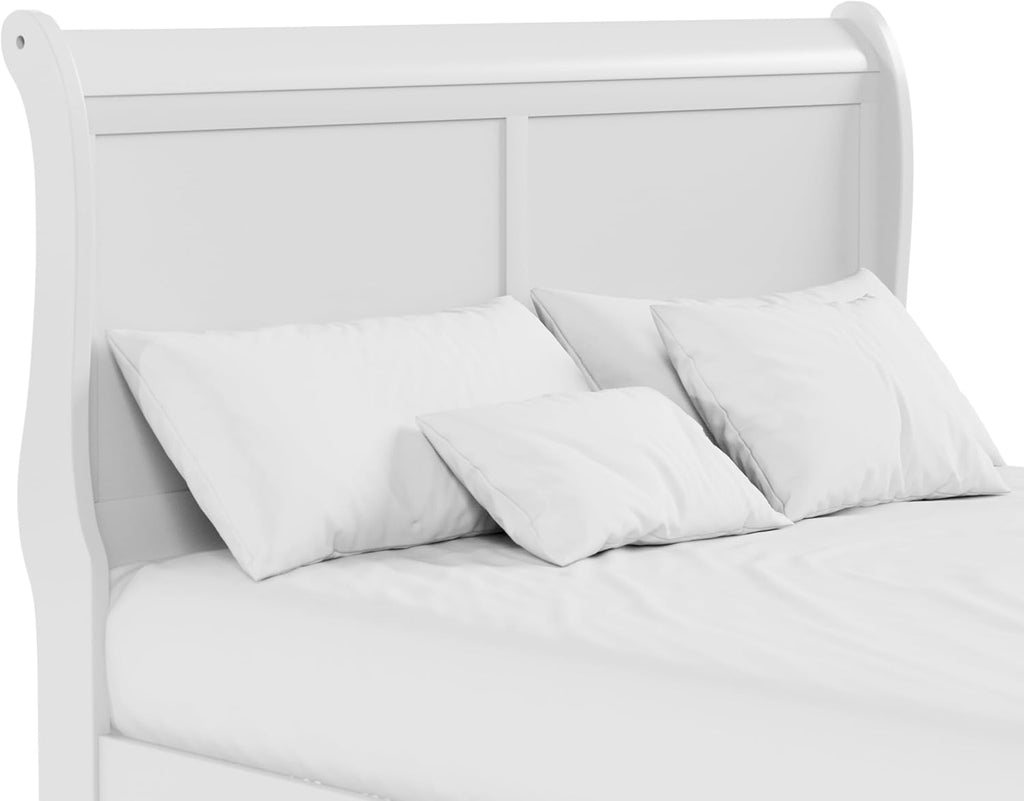 Furniture of America Arabella Traditional Solid Wood 3 Piece Bedroom Set, King Bed Frame, Nightstand, and Chest, Chic Sleigh Design Bedframe with Headboard and Footboard, Box Spring Needed, White