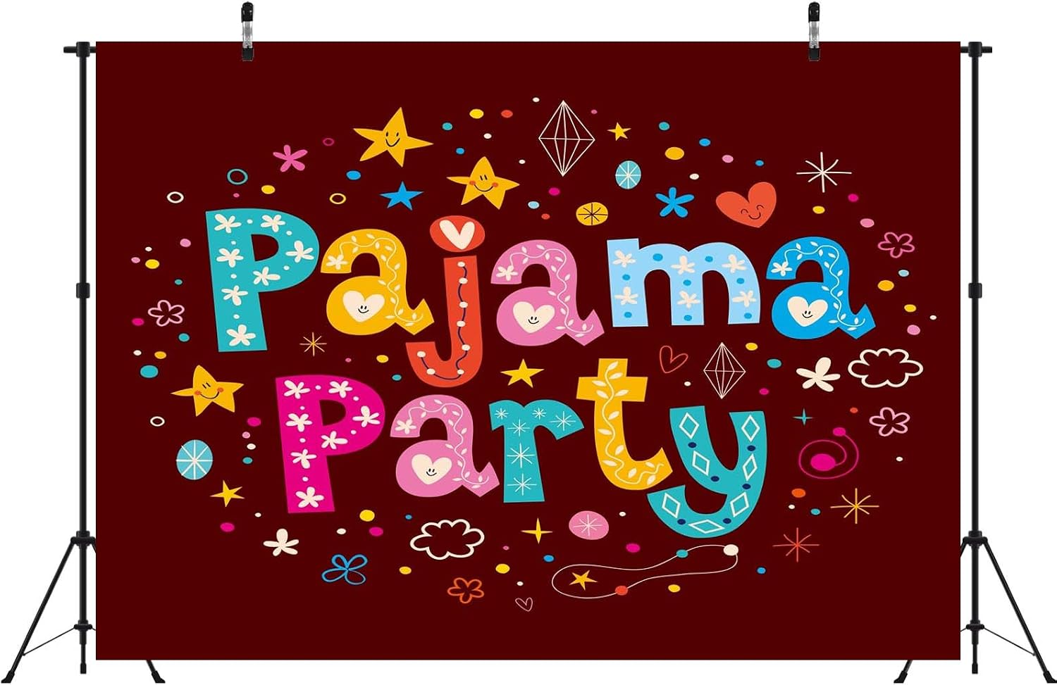 BELECO 20x10ft Fabric Pajama Party Backdrop Slumber Party Sleepover Decorations Background Banner Kids Girls Birthday Party Decorations Photoshoot Studio Props