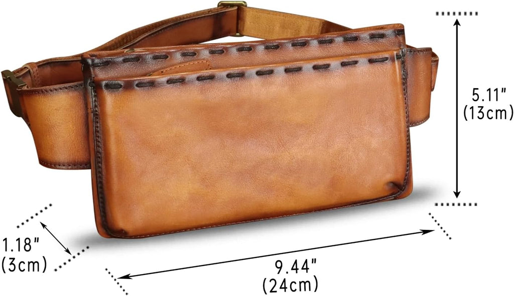 Genuine Leather Waist Bag Fanny Packs for Women and Men Real Leather Small Crossbody Chest Purses (Brown)