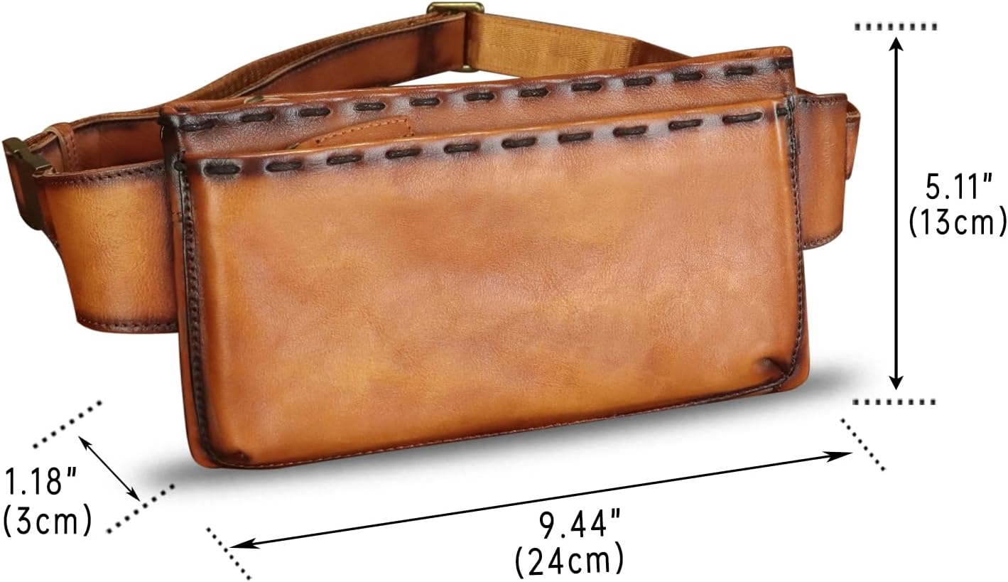 Genuine Leather Waist Bag Fanny Packs for Women and Men Real Leather Small Crossbody Chest Purses (Brown)