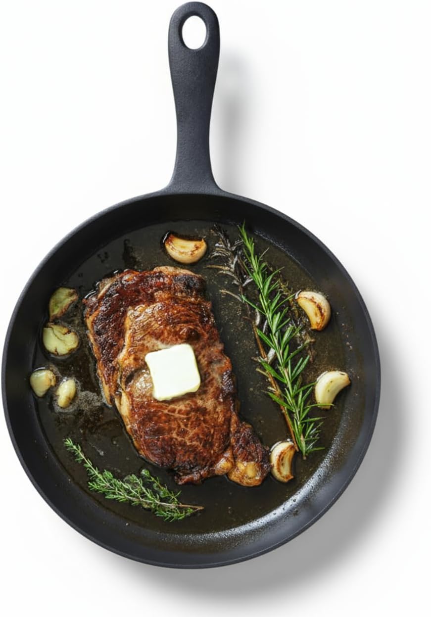 Flambo 12 Inch Smooth Cast Iron Skillet - Naturally Non-Stick, Pre-Seasoned Frying Pan, Smooth Finish for Grilling, Frying, Sauteing, Searing, Baking - Use on Oven, Stove, Grill, or Campfire