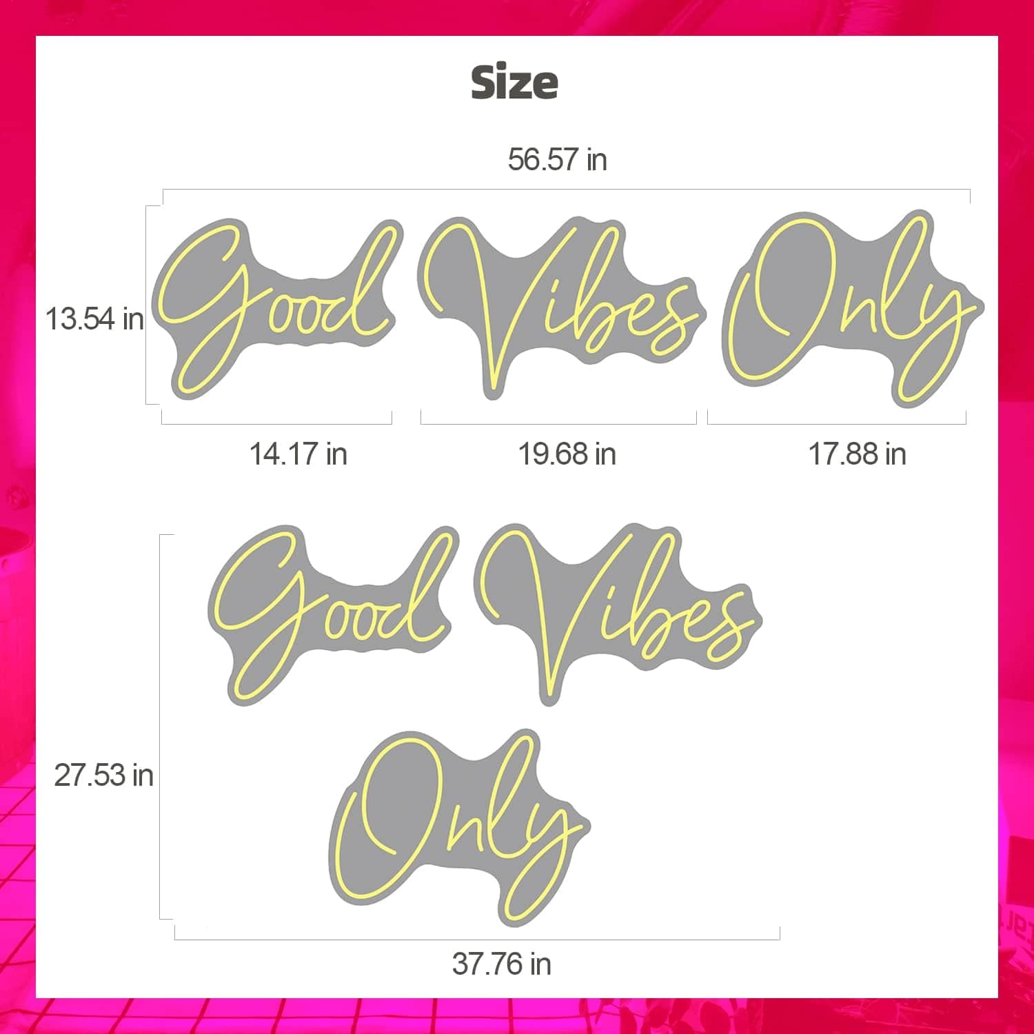 Large Good Vibes Only Neon Sign Wall Decorations, Big Neon Lights for Bedroom, LED Neon Signs for Wall Decor, Wedding, Game Room, Party, Bar Decor, Cafés, Shops, Warm White Wall Lights-56×13 in