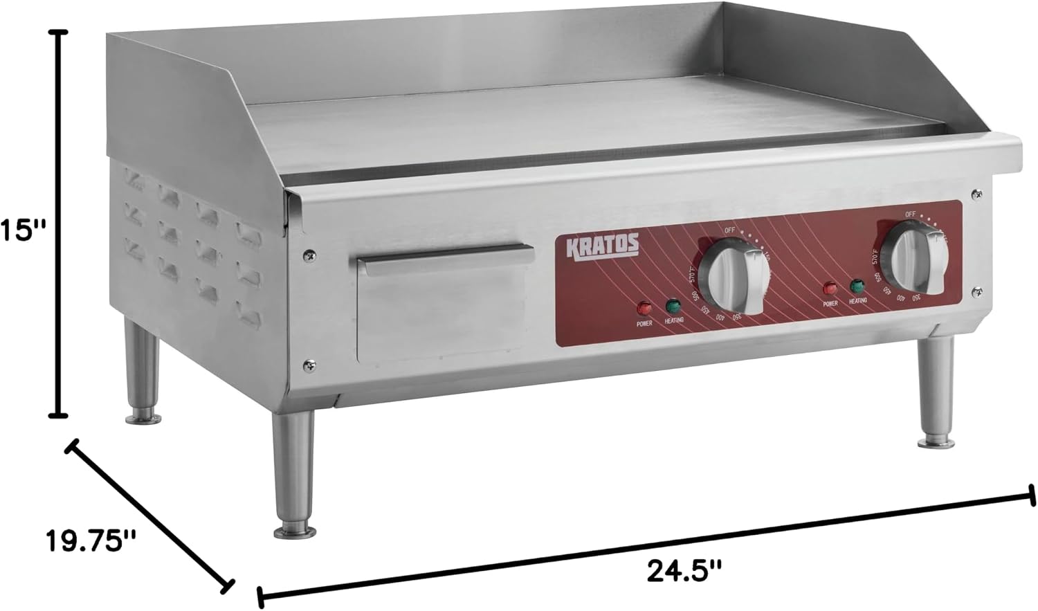Kratos 24' Commercial Electric Countertop Griddle, Flat Top Stainless Steel Grill for Restaurants, 208/240V, 2675-3560 Watts (29M-006)
