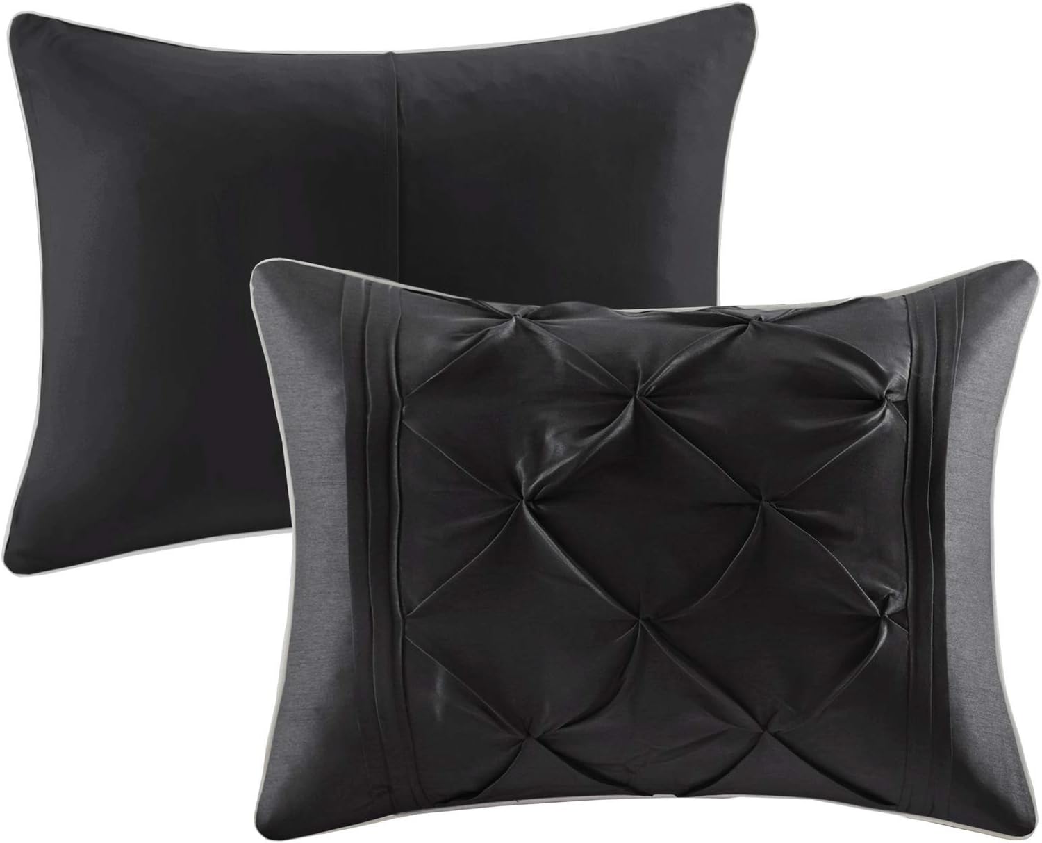Madison Park Laurel King Size Bed Comforter Set Bed In A Bag - Black , Wrinkle Tufted Pleated – 7 Pieces Bedding Sets – Faux Silk Bedroom Comforters