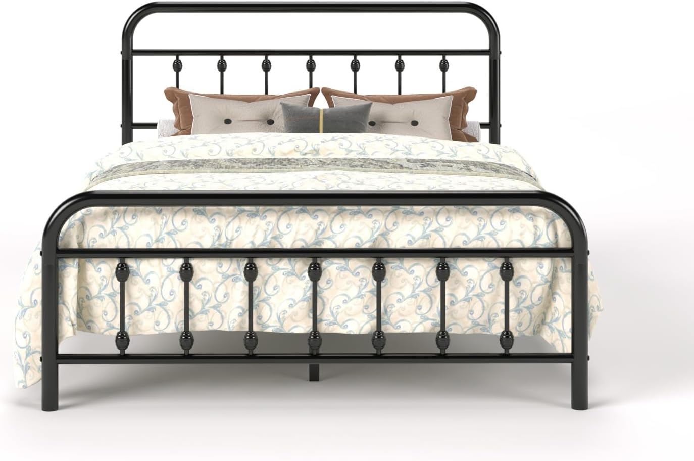 SHA CERLIN Full Size Metal Platform Bed Frame with Victorian Style Iron-Art Headboard and Footboard, Easy Assembly, Under Bed Storage, No Box Spring Required, Black