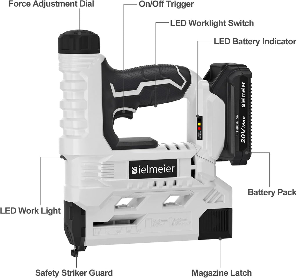 BIELMEIER 20V Nail Gun Battery Powered, 18 Gauge 2-in-1 Cordless Brad Nailer Stapler for Carpentry and Upholstery, Upgraded Electric Staple Gun Includes 2.0Ah Battery, Charger, 1600 Nails and Staples