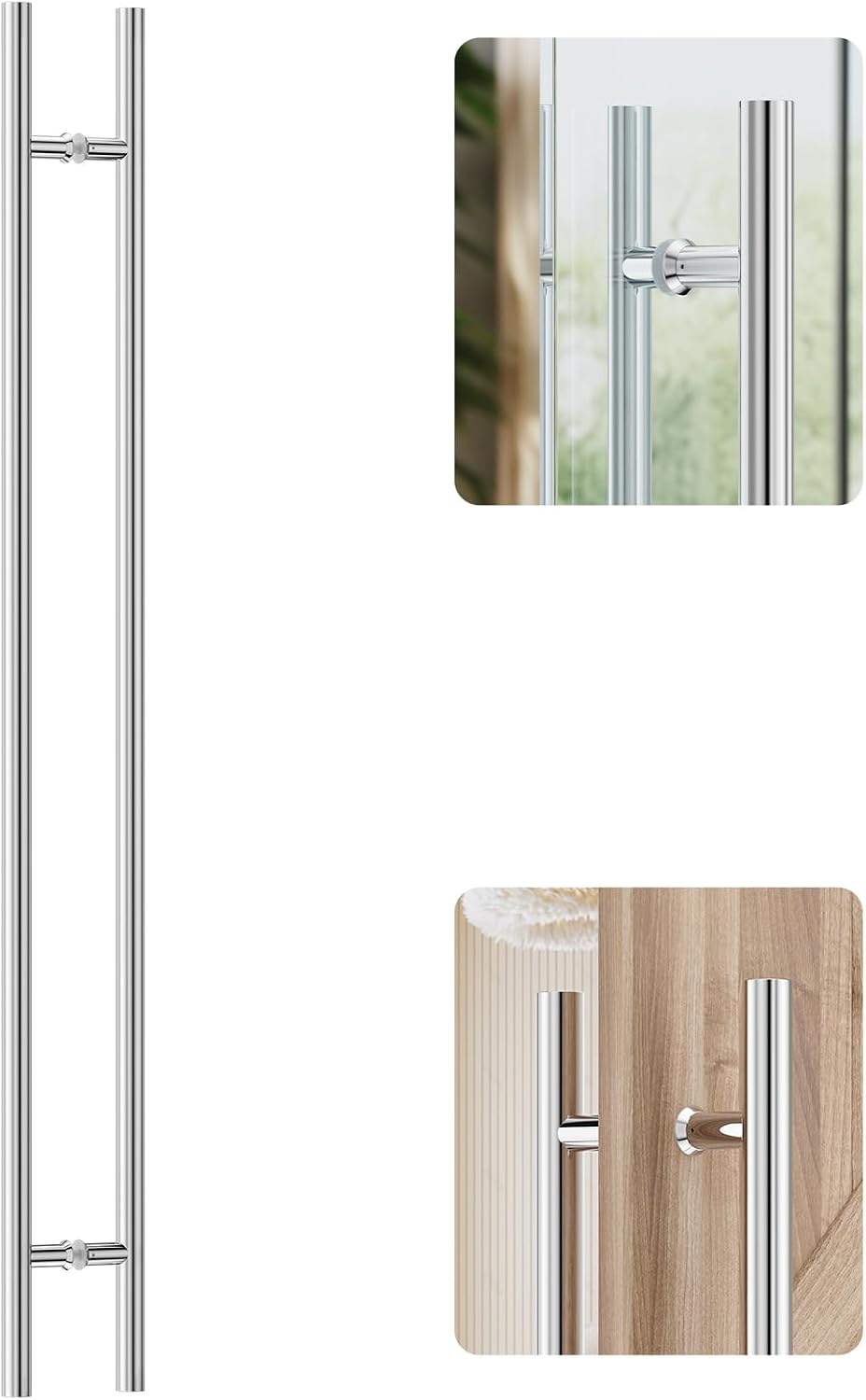 Ranbo Ladder Style 60' Large Push Pull Door Handle,Back to Back, 1200mm (47 1/4 inch) CTC, 304 Stainless Steel, Heavy Duty for Barn,Front,Entrance, Commercial,Glass Doors,Polished Chrome