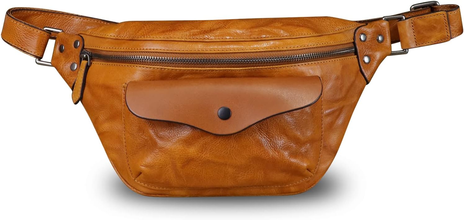 Genuine Leather Fanny Pack for Women and Men Vintage Real Leather Sling Bag Crossbody Bag Fashion Waist Bag Chest Purse