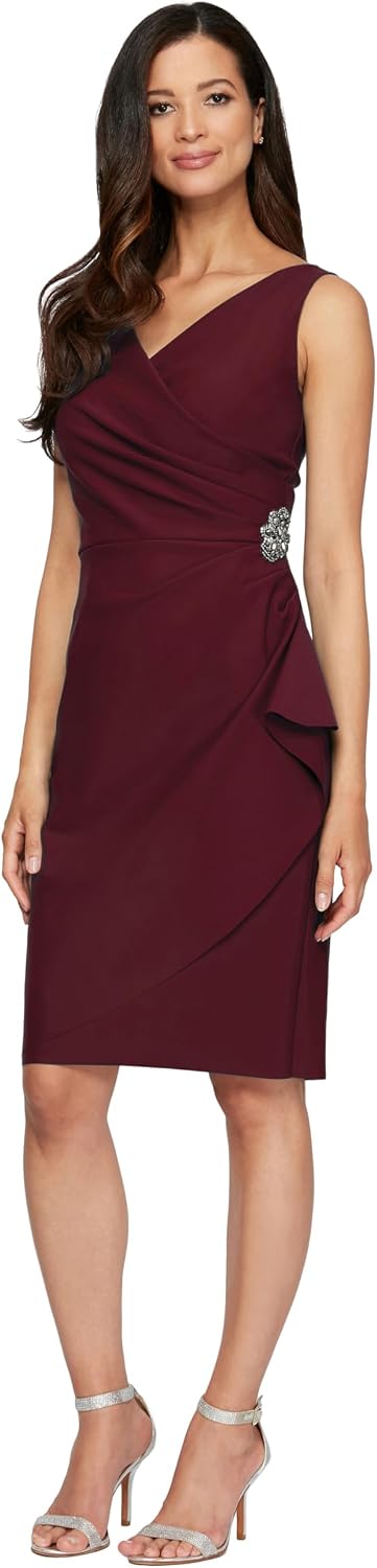 Alex Evenings Women's Slimming Short Ruched Dress with Ruffle (Petite and Regular)