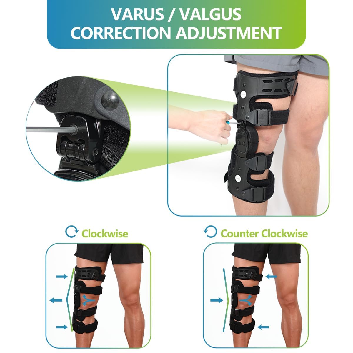 Komzer OA Unloader Knee Brace - Adjustable 3-Point Medial/Lateral Offloading Support for Osteoarthritis Pain, Bone-on-Bone Joint Degeneration & Recovery, ROM Control, Universal Fit for Men & Women, Black, Right