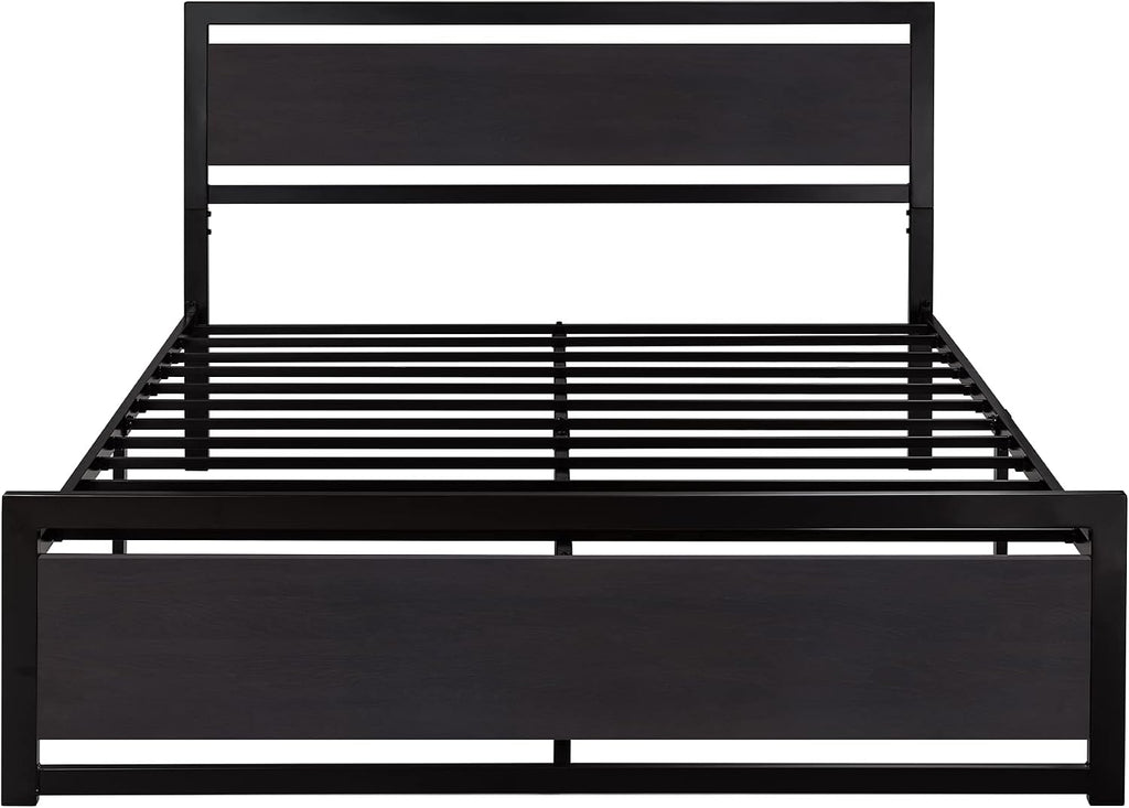 SHA CERLIN Full Size Bed Frame with Modern Headboard, Heavy Duty Platform Metal Base with Square Footboard and 13 Strong Slats Support, No Box Spring Needed, Black