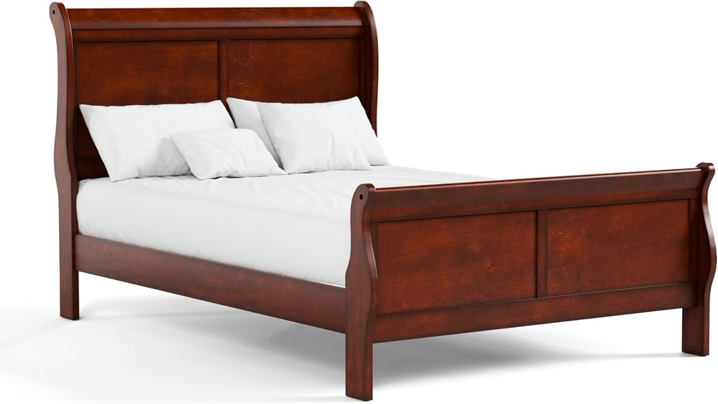 Furniture of America Arabella Traditional Wood Full Bed Frame with Headboard and Footboard, Elegant Sleigh Design Bedframe for Bedroom, Guest Room, Easy Assembly, Box Spring Required, Cherry