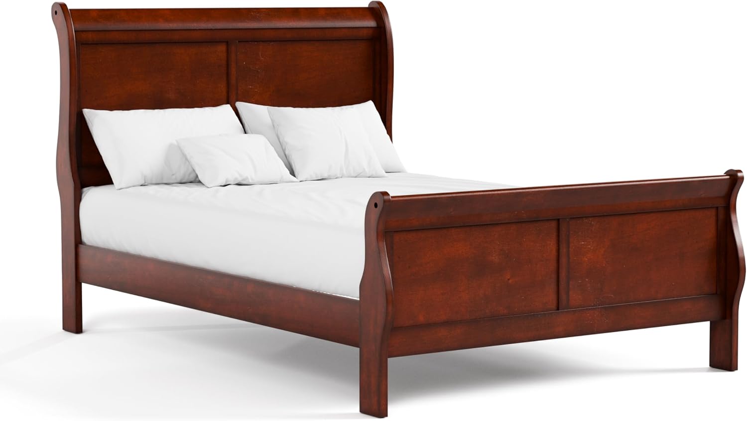 Furniture of America Arabella Traditional Wood Full Bed Frame with Headboard and Footboard, Elegant Sleigh Design Bedframe for Bedroom, Guest Room, Easy Assembly, Box Spring Required, Cherry