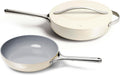 Caraway Fry Pan and Sauté Pan Duo - 10.5' Ceramic Frying Pan and 11.8' Deep Sauté Pan with Lid - Non Stick, Non Toxic, Oven Safe - Cream