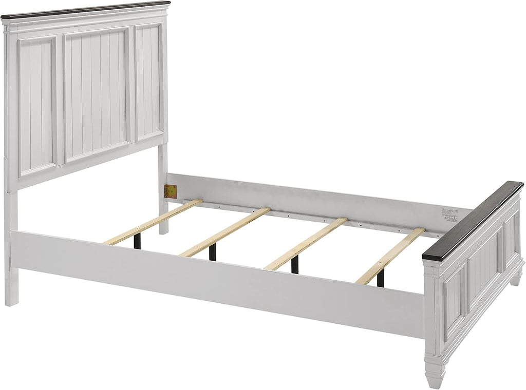 Clelane Wood Bedroom Set with Shiplap Panel Queen Bed, Dresser, Mirror, Nightstand, and Chest in Weathered White and Dark Gray