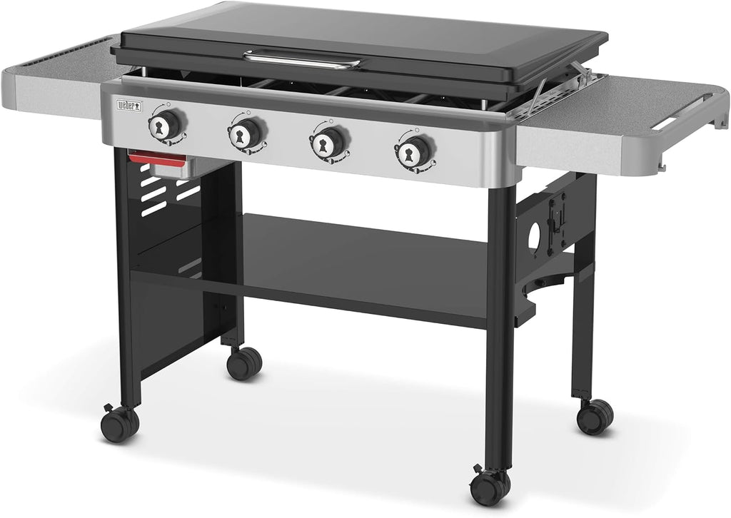 Weber 36' 4‑Burner Liquid Propane Griddle, Black – Pre‑Seasoned Rust‑Resistant Carbon Steel Cooktop with 500°F+ Heat Capacity & Weber Works Compatibility for Outdoor Grilling