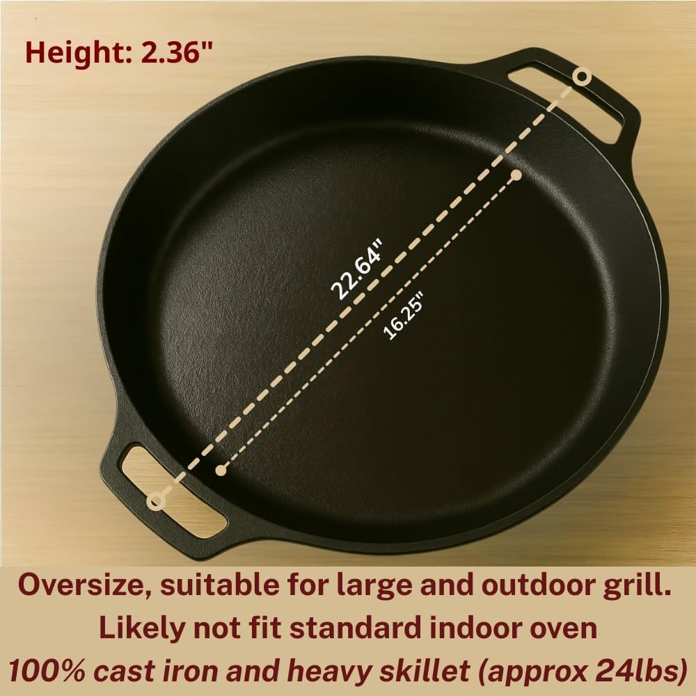 Large Cast Iron Skillet 20 Inch with Lid, Pre Seasoned Cast Iron Skillet for Cooking & Frying – XL Heavy Duty Pan with Dual Handles and – Ideal for Grill, Oven, Stove, Campfire Use