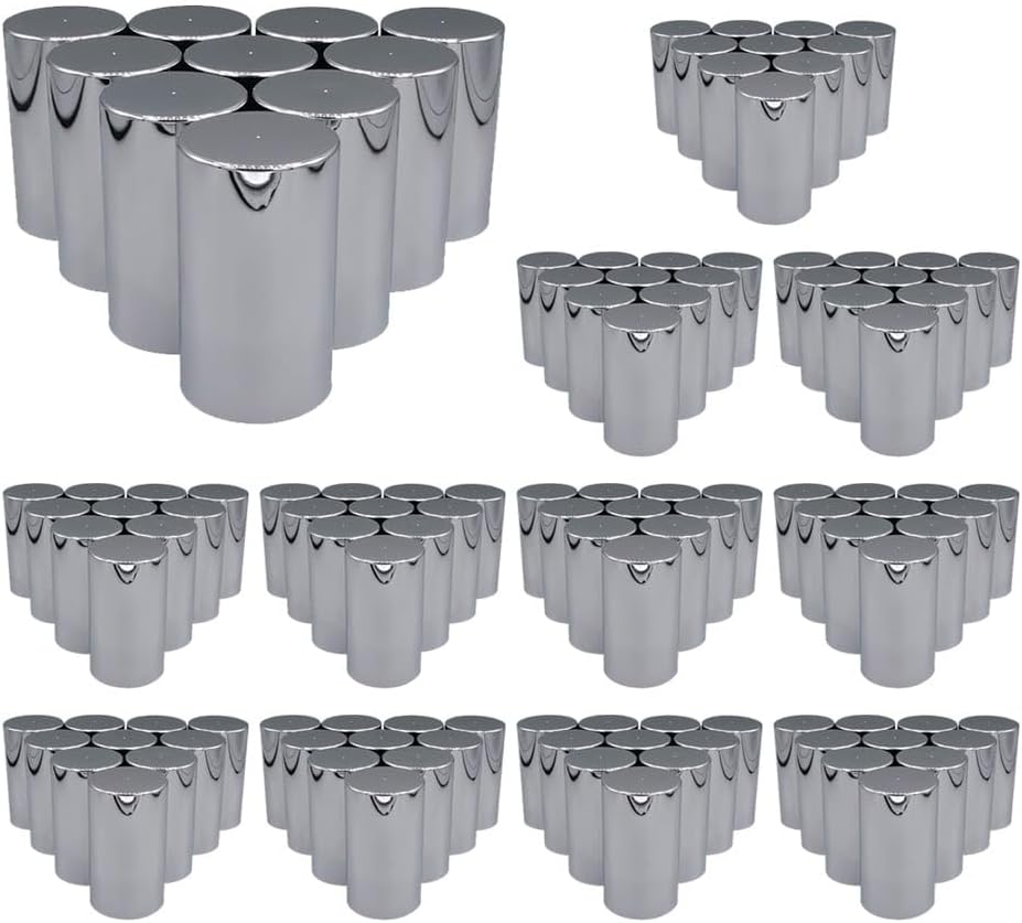 Mytee Products 120 Pcs Chrome ABS Plastic Cylinder Lug Nut Covers 33mm Thread-on Design 3-1/2'(H)- Lug Wheel Axle Nut Covers for Semi Truck, Frightliner, Volvo - Replaces # TNUT-F2L Truck Accessories