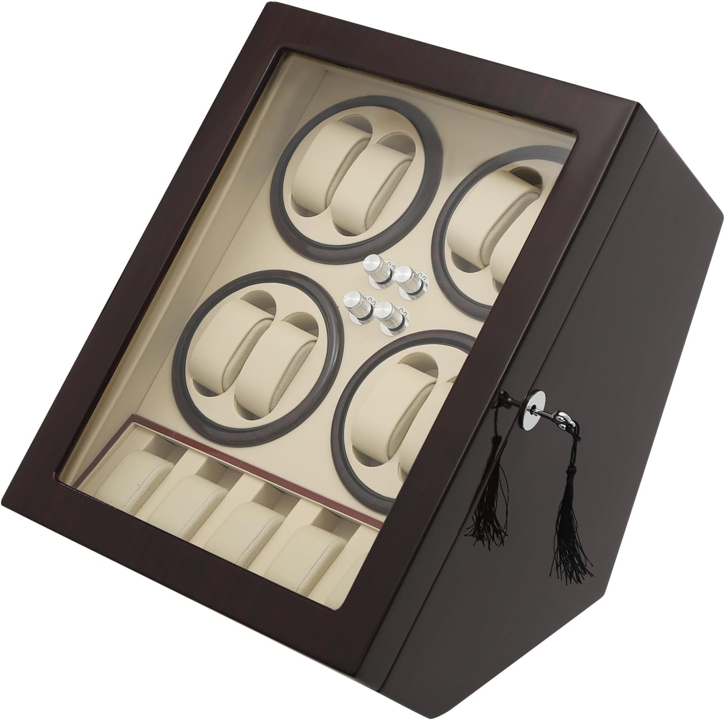 Automatic Watch Winder Display Case - 8 Winders + 5 Pillows, 4 Rotation Mode Luxury Watch Storage Box with Interior Light and Silent Motor for Man/Woman's Watches