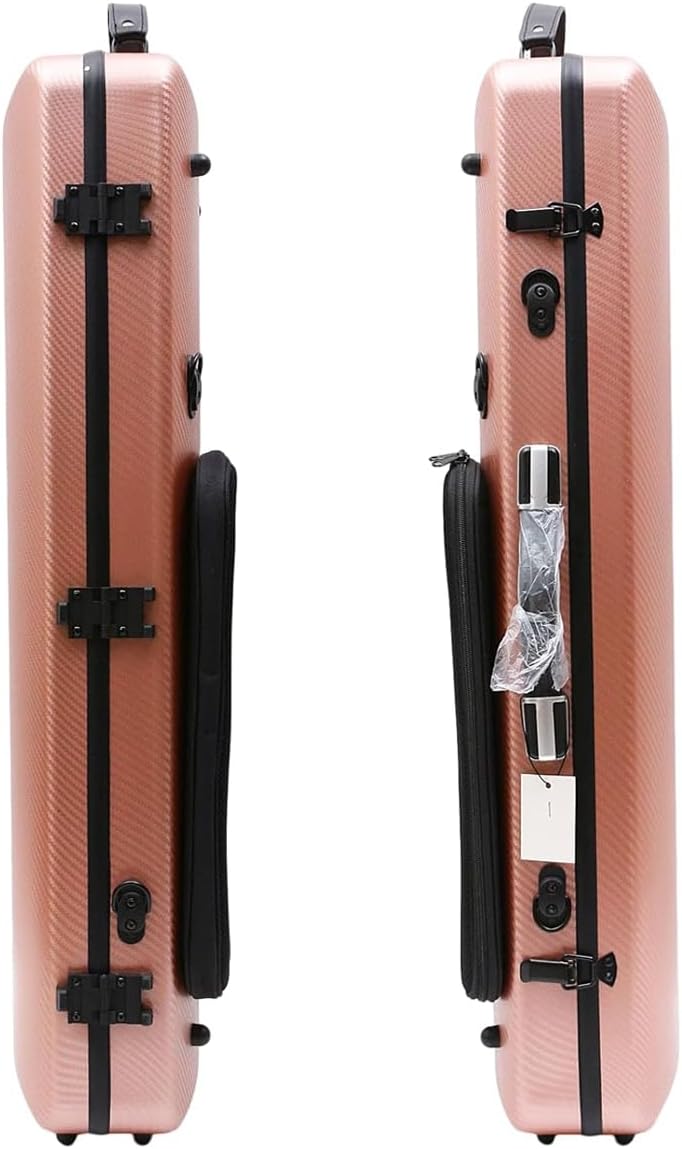 Violin case 4/4 Full size High strength Carbon fiber hard shell Durable handles Internal storage with Backpack straps Music Sheet bag (Rose gold,Buckle lock)