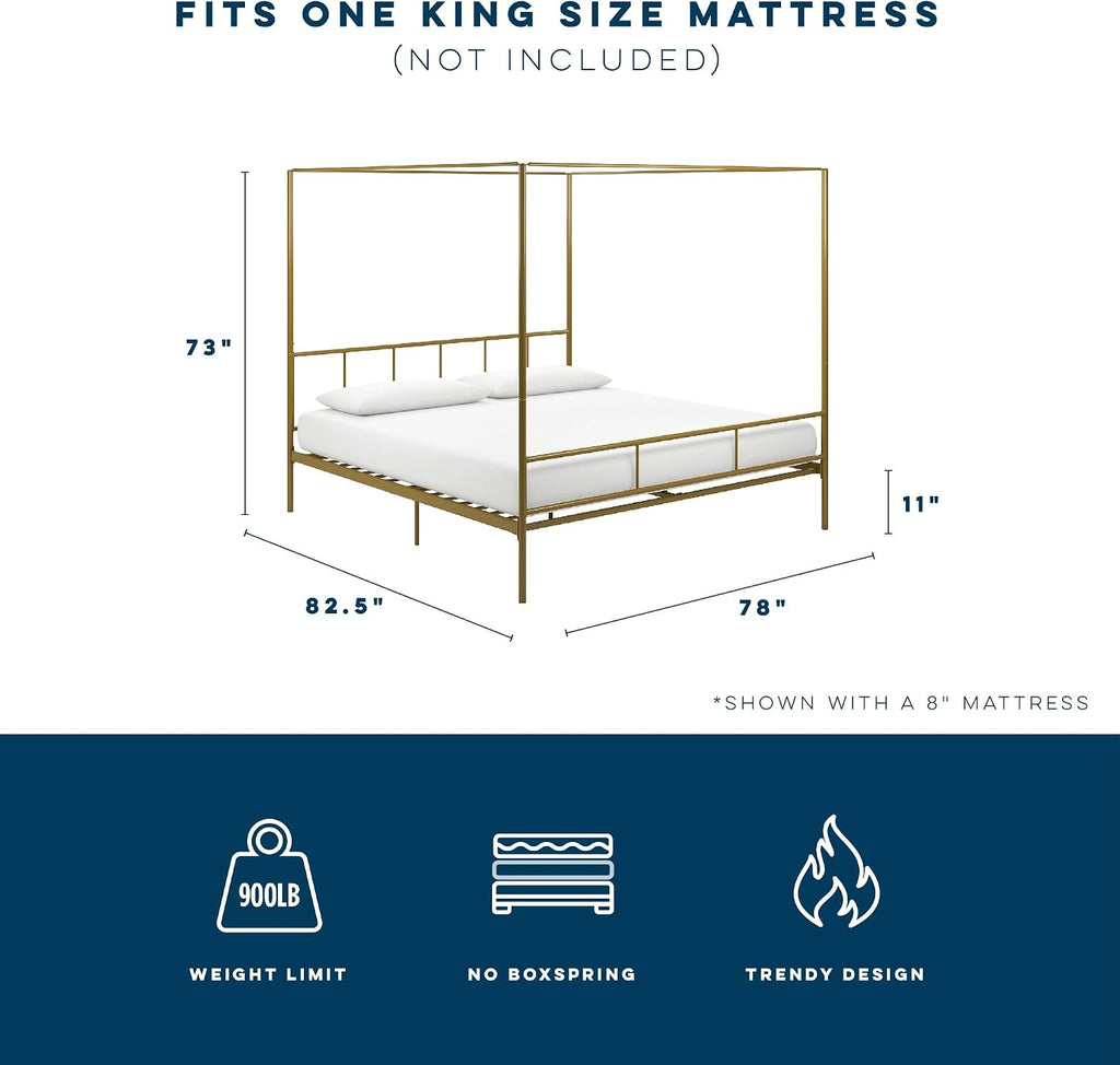 Novogratz Marion Canopy Bed, King, Gold