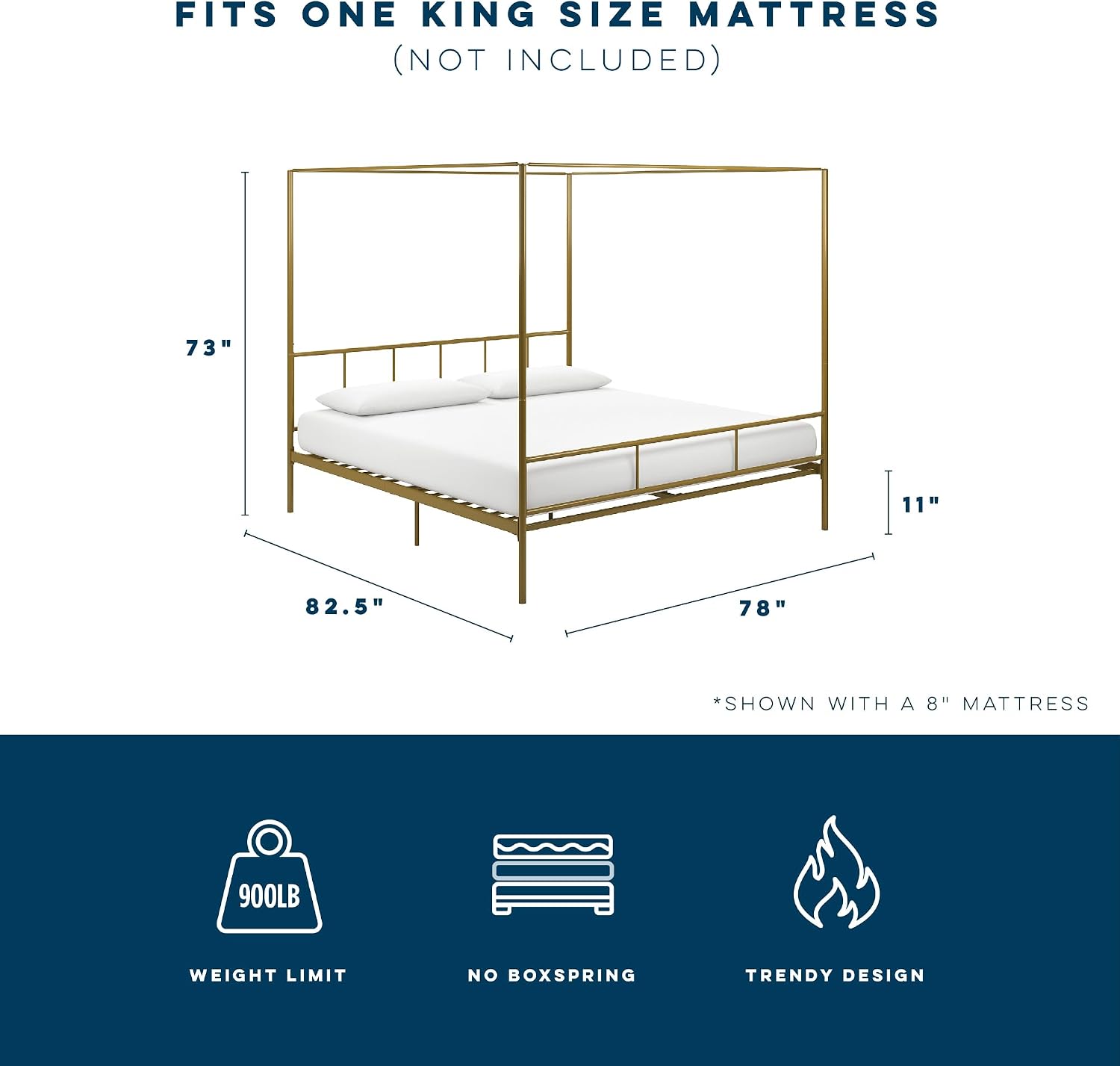 Novogratz Marion Canopy Bed, King, Gold