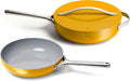 Caraway Fry Pan and Sauté Pan Duo - 10.5' Ceramic Frying Pan and 11.8' Deep Sauté Pan with Lid - Non Stick, Non Toxic, Oven Safe - Marigold